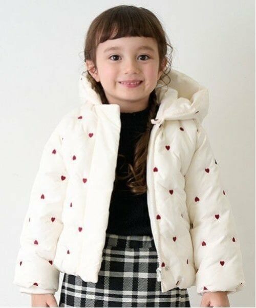 petit main / プティマイン ブルゾン | 【リンク】ハート刺しゅう中綿ジャケット(キッズ)（オフ ホワイト）