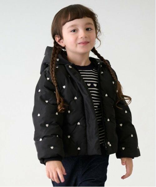 petit main / プティマイン ブルゾン | 【リンク】ハート刺しゅう中綿ジャケット(キッズ)（黒）