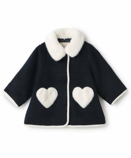 petit main / プティマイン その他アウター | ファー衿ハートポケットコート（紺）