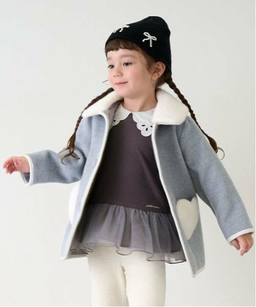 petit main / プティマイン その他アウター | ファー衿ハートポケットコート（グレー）