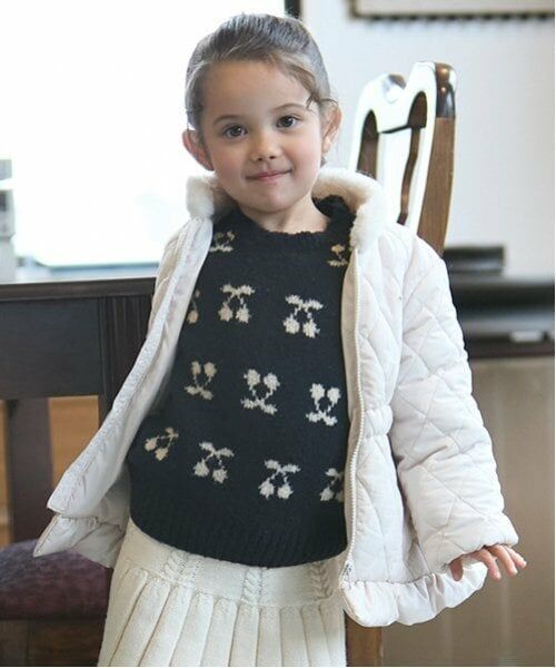 petit main / プティマイン ブルゾン | 【リンク】ファー衿キルト中綿ジャケット(キッズ)（薄ベージュ）