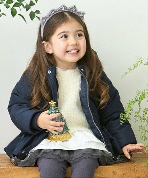 petit main / プティマイン ブルゾン | ペプラムダウンジャケット（紺）