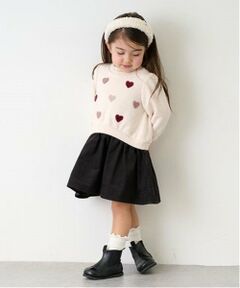 petit main / プティマイン ミニ丈・ひざ丈ワンピース | ハート刺しゅう切り替えワンピース