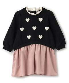 petit main / プティマイン ミニ丈・ひざ丈ワンピース | ハート刺しゅう切り替えワンピース