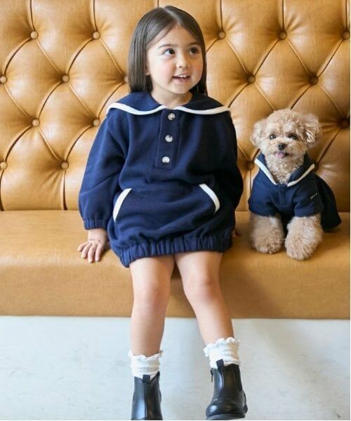 petit main / プティマイン ミニ丈・ひざ丈ワンピース | 【リンク】セーラー襟ワンピース(キッズ)（紺）