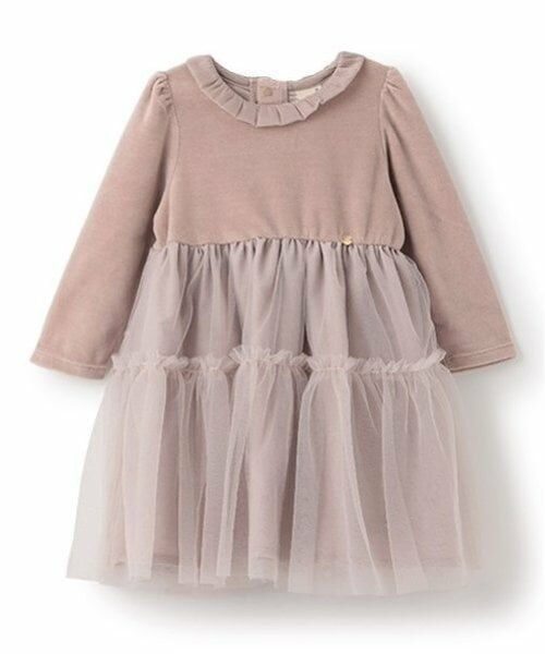 petit main / プティマイン ミニ丈・ひざ丈ワンピース | 【リンク】ベロアチュールワンピース(キッズ)（ライト ピンク）