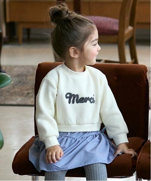 petit main / プティマイン ミニ丈・ひざ丈ワンピース | 【リンク】ロゴドッキングワンピース(キッズ)（アイボリー）