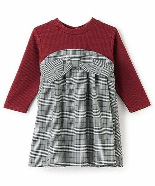 petit main / プティマイン ミニ丈・ひざ丈ワンピース | 【リンク】チェックリボンワンピース(キッズ)（黒）