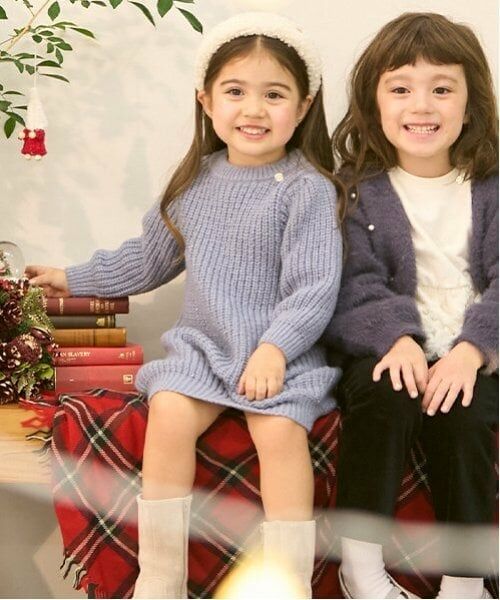 petit main / プティマイン ミニ丈・ひざ丈ワンピース | キラキラニットワンピース（ブルー）