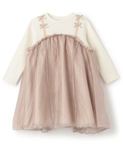 petit main / プティマイン ミニ丈・ひざ丈ワンピース | オーガンジードッキングワンピース