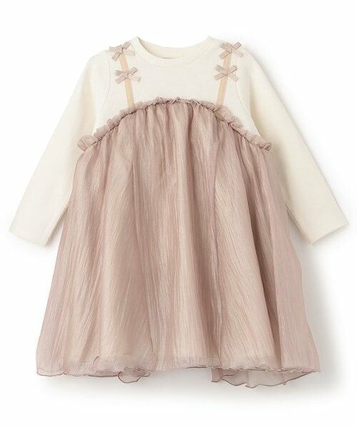 petit main / プティマイン ミニ丈・ひざ丈ワンピース | オーガンジードッキングワンピース（ライト ピンク）