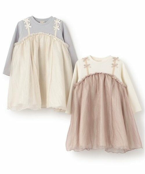 petit main / プティマイン ミニ丈・ひざ丈ワンピース | オーガンジードッキングワンピース | 詳細11