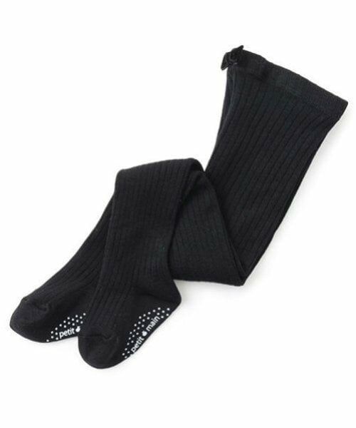 petit main / プティマイン ストッキング・タイツ・その他 | ウール混リブタイツ（黒）