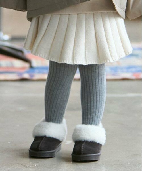 petit main / プティマイン ストッキング・タイツ・その他 | ウール混リブタイツ（トップ グレー）