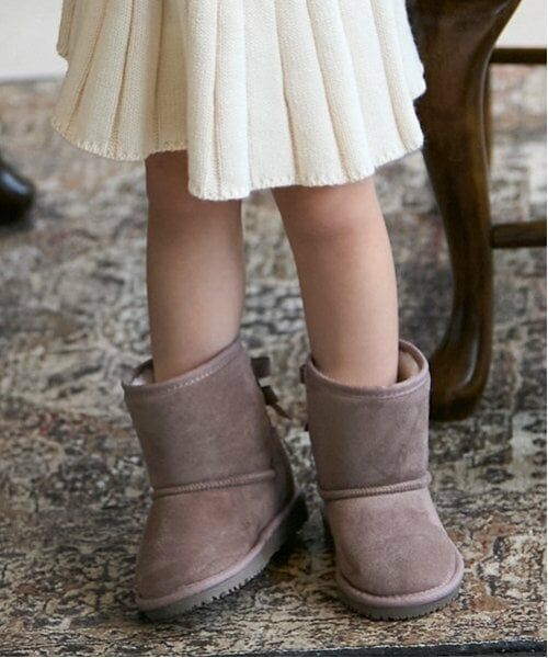 petit main / プティマイン ブーツ（ショート丈） | リボンムートンブーツ（モカ茶）