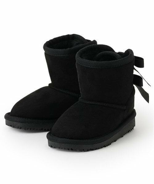 petit main / プティマイン ブーツ（ショート丈） | リボンムートンブーツ（黒）