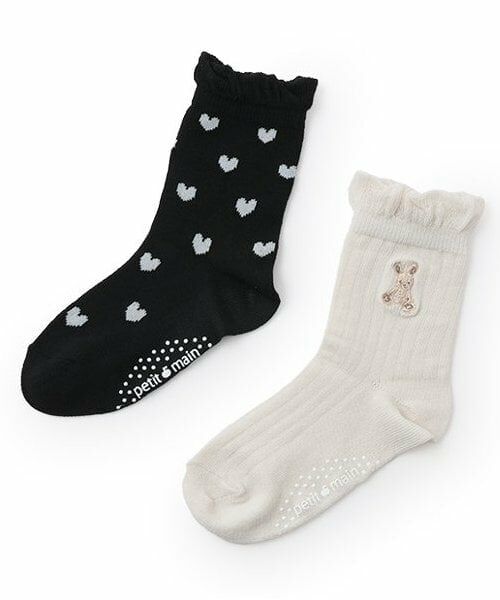 petit main / プティマイン ソックス | うさぎ&ハートクルーソックス2P（アイボリー）