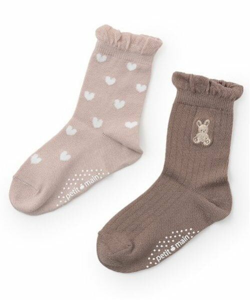 petit main / プティマイン ソックス | うさぎ&ハートクルーソックス2P（ベージュ）