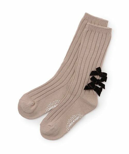 petit main / プティマイン ソックス | リボンハイソックス（ベージュ）