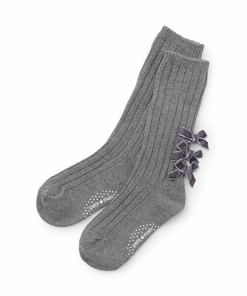 petit main / プティマイン ソックス | リボンハイソックス（グレー）
