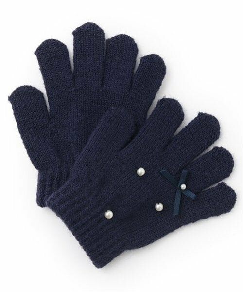 petit main / プティマイン 手袋 | パールリボン手袋（紺）