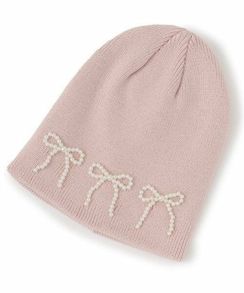 petit main / プティマイン ニットキャップ | パールリボンつきニットキャップ（ピンク）
