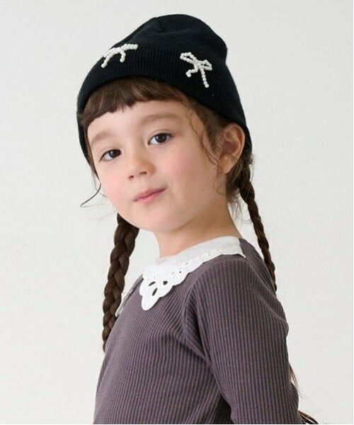 petit main / プティマイン ニットキャップ | パールリボンつきニットキャップ | 詳細1