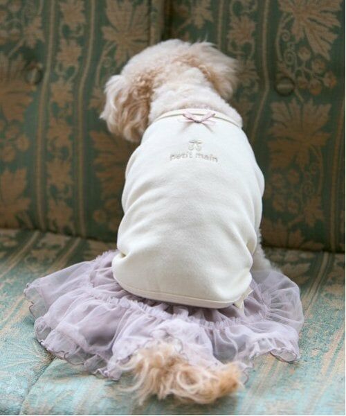 petit main / プティマイン ペットグッズ | 【リンク】【DOG】さくらんぼ刺しゅうタンク(アイボリー)