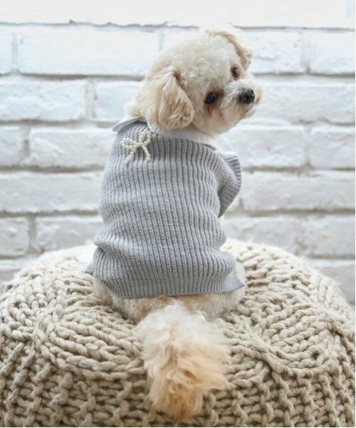 petit main / プティマイン ペットグッズ | 【リンク】【DOG】パールリボンつきニットタンク（ライト グレー）