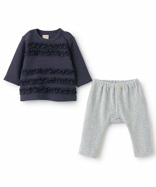 petit main / プティマイン ベビー・キッズウエア | フリルトップスセット（紺）
