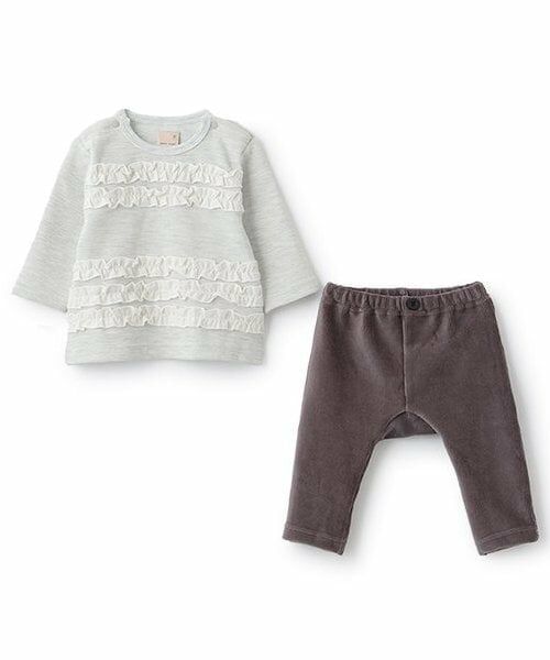 petit main / プティマイン ベビー・キッズウエア | フリルトップスセット（トップ グレー）