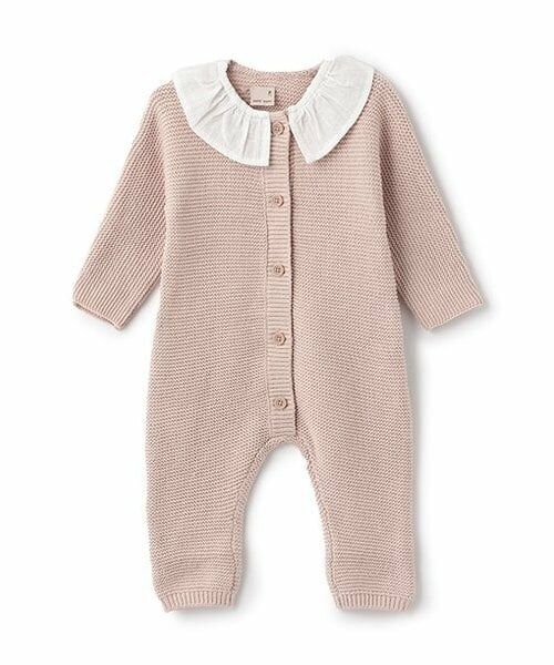 petit main / プティマイン ロンパース | フリル衿つきニットカバーオール（ライト ピンク）