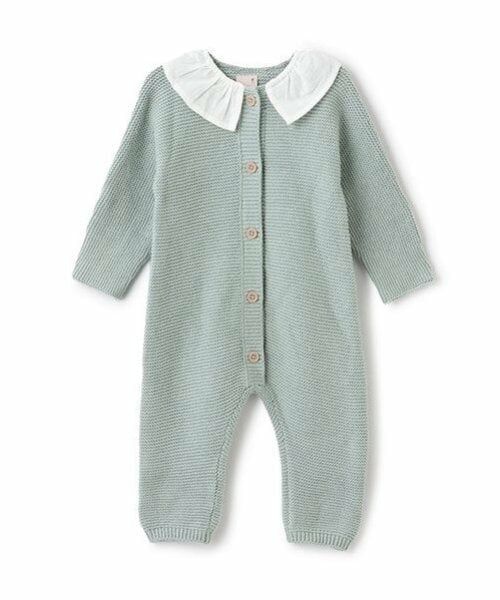 petit main / プティマイン ロンパース | フリル衿つきニットカバーオール（ライト グリーン）