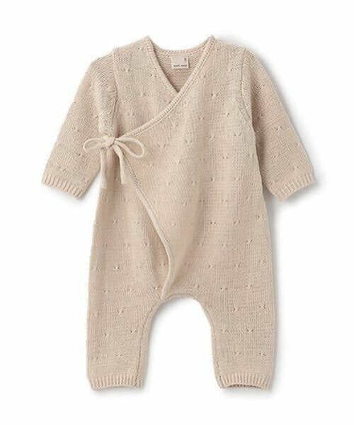 petit main / プティマイン ロンパース | 透かし編みカバーオール（ベージュ）