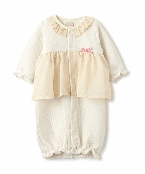 petit main / プティマイン ロンパース | 星柄シフォン切替2WAYオール（アイボリー）
