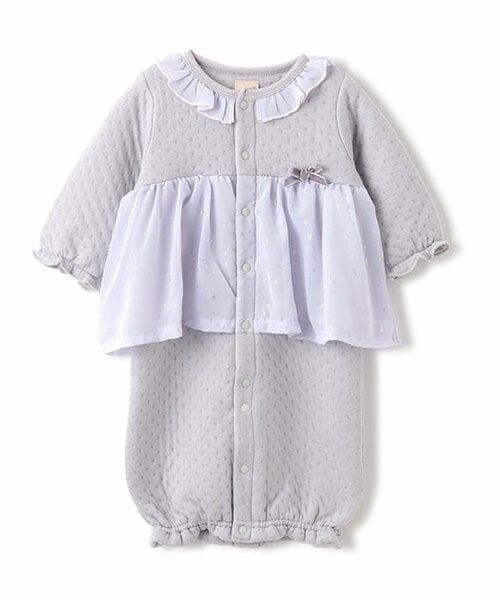 petit main / プティマイン ロンパース | 星柄シフォン切替2WAYオール（ブルー グレー）