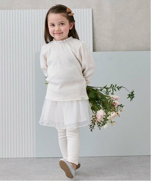 petit main / プティマイン ミニ・ひざ丈スカート | レギンス付きチュールスカート（アイボリー）