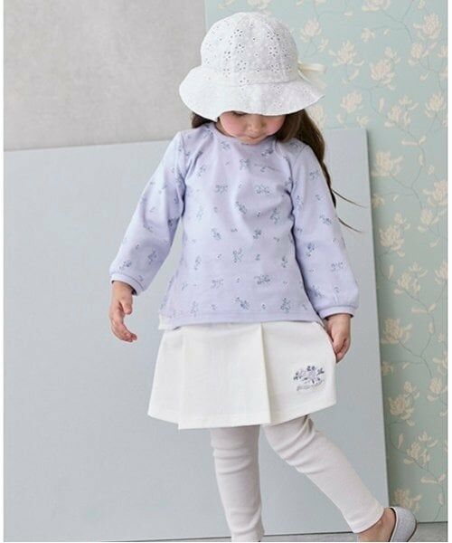 petit main / プティマイン ミニ・ひざ丈スカート | 【リンク】花刺しゅうレギつきスカート(キッズ)（アイボリー）