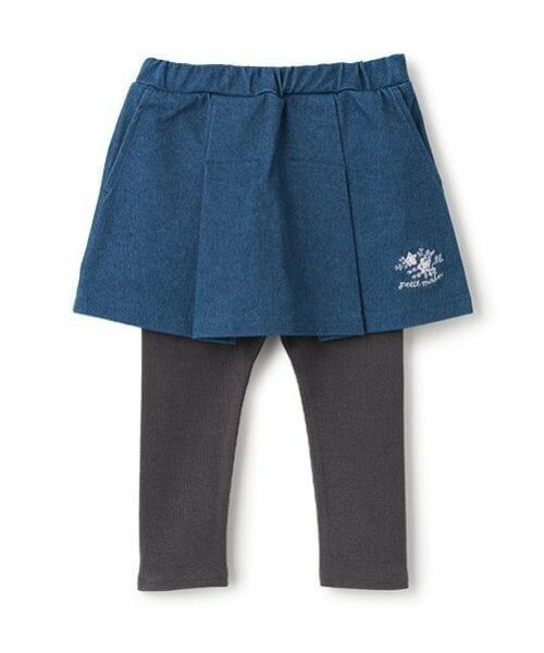 petit main / プティマイン ミニ・ひざ丈スカート | 【リンク】花刺しゅうレギつきスカート(キッズ)（ブルー）
