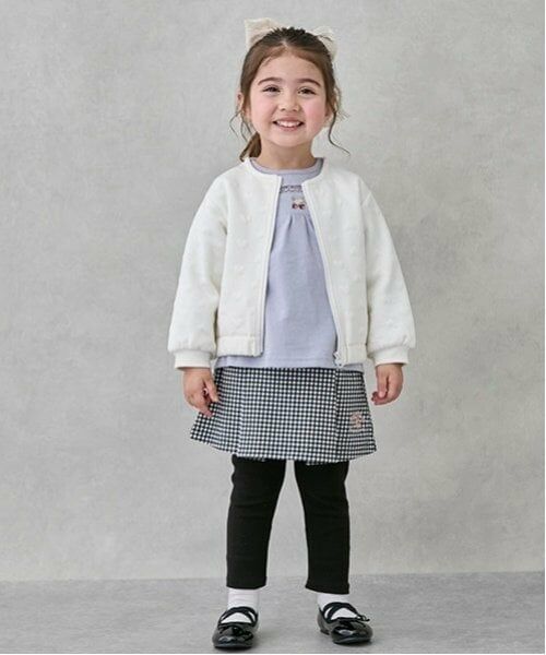 petit main / プティマイン ミニ・ひざ丈スカート | 【リンク】花刺しゅうレギつきスカート(キッズ)（黒）