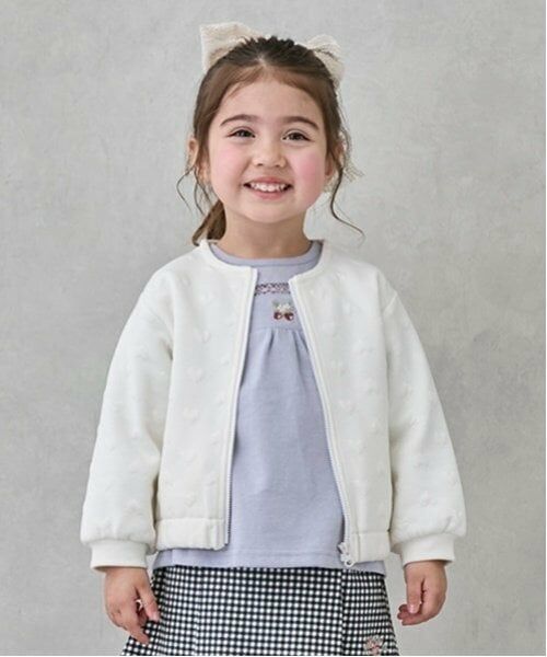 petit main / プティマイン カーディガン・ボレロ | 【リンク/花粉防止】ハートzip羽織り(キッズサイズ)（オフ ホワイト）