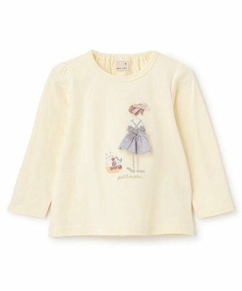 petit main / プティマイン Tシャツ | 【リンク】girlアップリケ長T(キッズ)（クリーム）