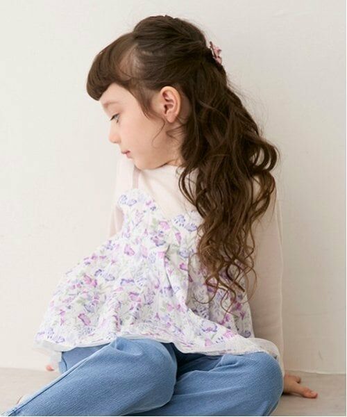 petit main / プティマイン Tシャツ | 【リンク】花柄ドッキング長T(キッズ) | 詳細3