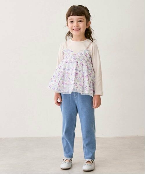 petit main / プティマイン Tシャツ | 【リンク】花柄ドッキング長T(キッズ) | 詳細4