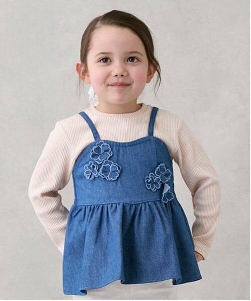 petit main / プティマイン その他トップス | 【リンク】花ビスチェ長Tセット(キッズ)（ブルー）