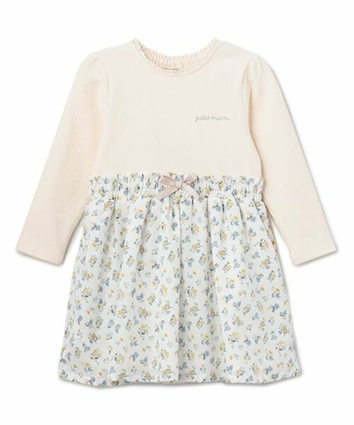 petit main / プティマイン ミニ丈・ひざ丈ワンピース | カット×布帛切り替えワンピース（アイボリー）