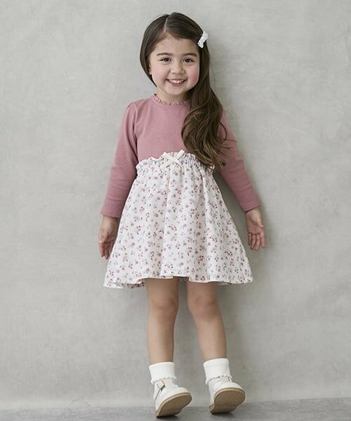 petit main / プティマイン ミニ丈・ひざ丈ワンピース | カット×布帛切り替えワンピース（赤）