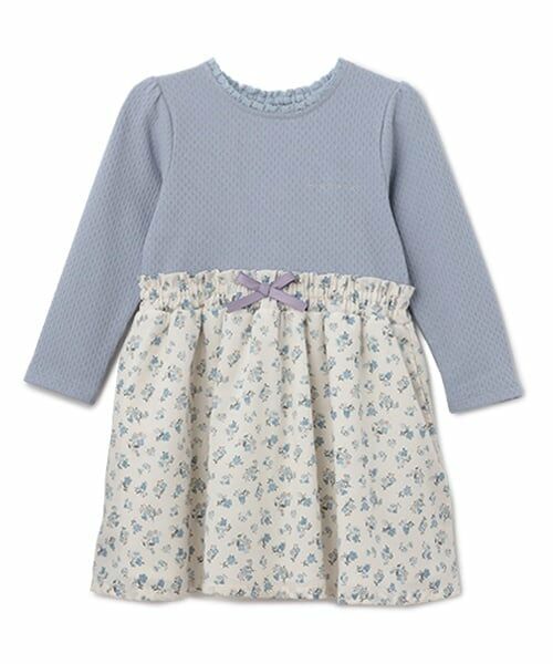 petit main / プティマイン ミニ丈・ひざ丈ワンピース | カット×布帛切り替えワンピース（ライト ブルー）