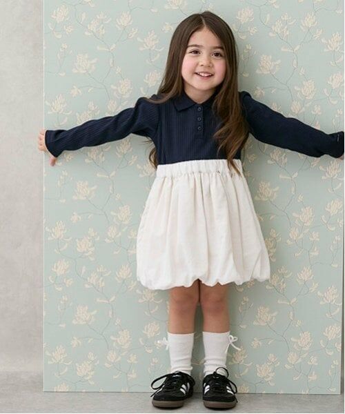 petit main / プティマイン ミニ丈・ひざ丈ワンピース | 【リンク】衿バルーンワンピース(キッズ)（紺）