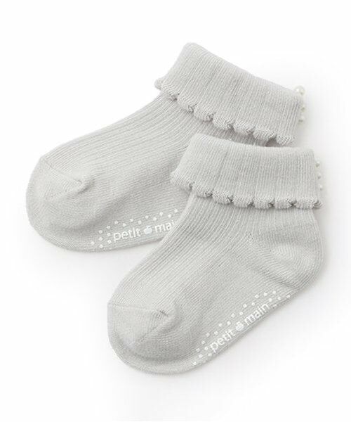 petit main / プティマイン ソックス | パール付きクルーソックス（ライト グレー）